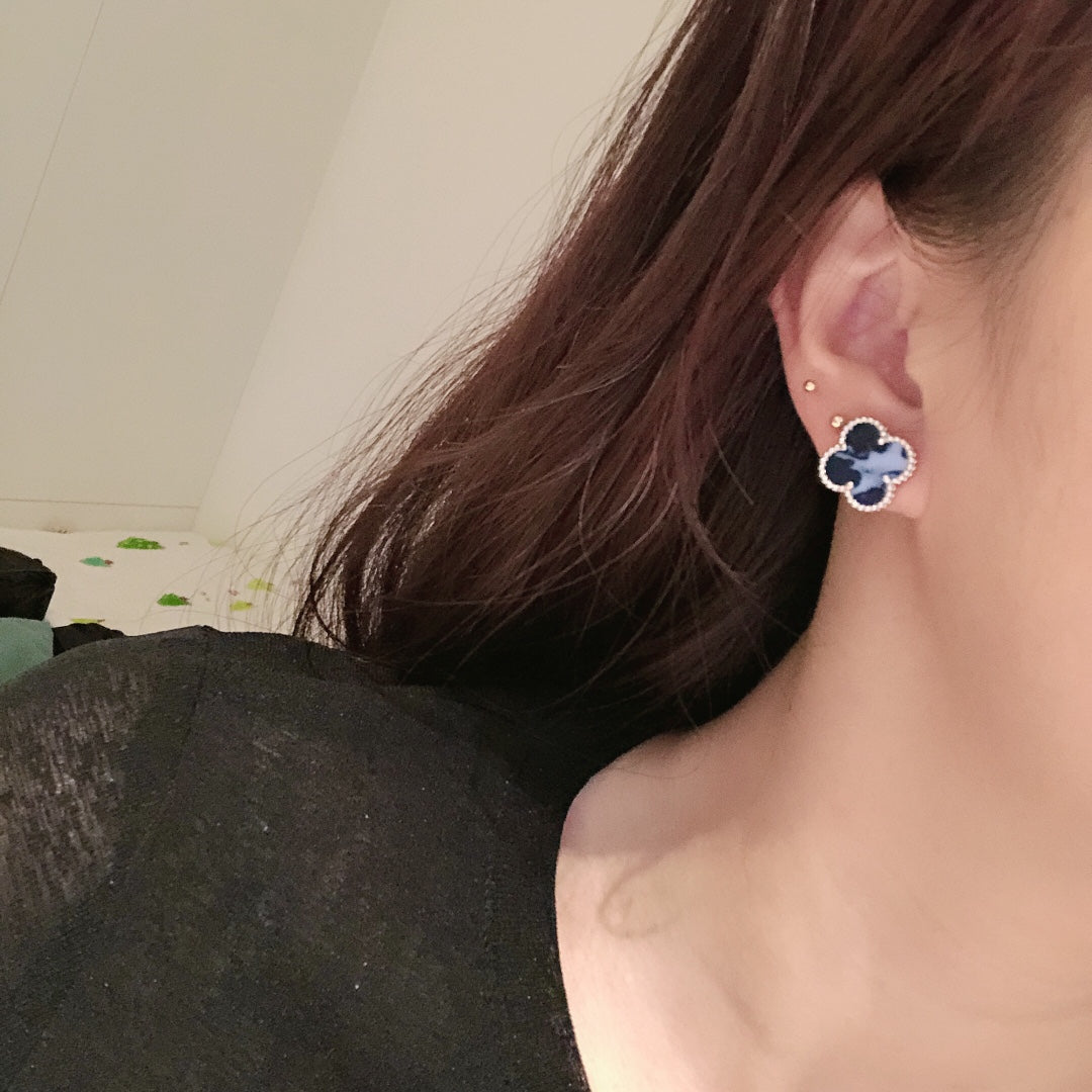 18K Van Cleef & Arpels Vintage Alhambra Blue Earrings