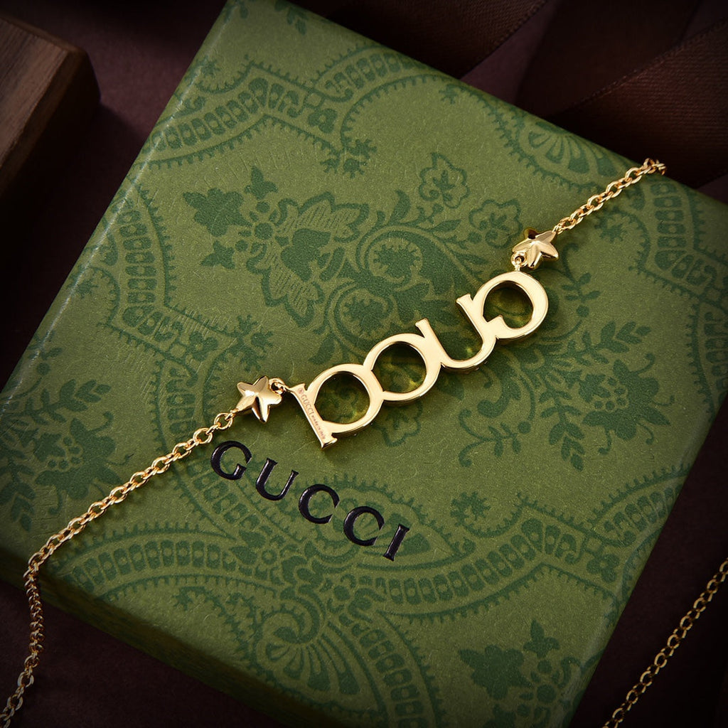 18K Gucci Embellished Script Letter Necklace