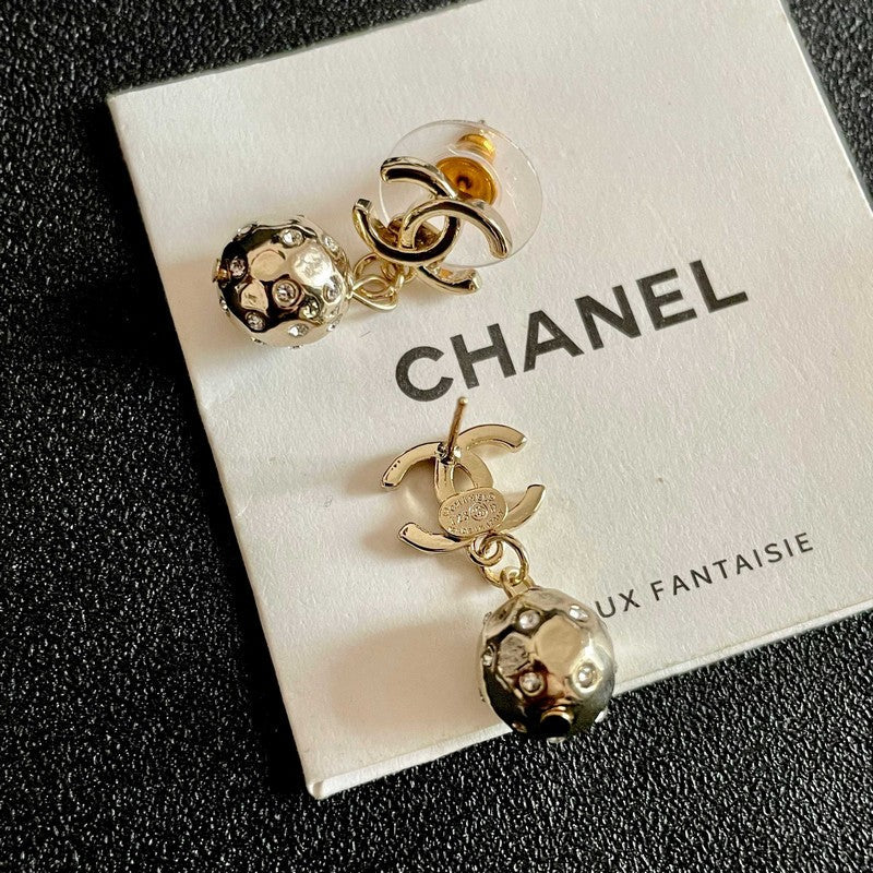 18K Chanel Diamond Ball Earrings
