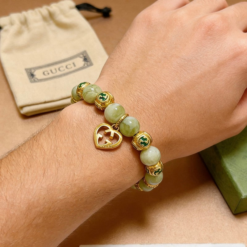 18K Gucci Anger Forest Green Bead Gold Chain Bracelet