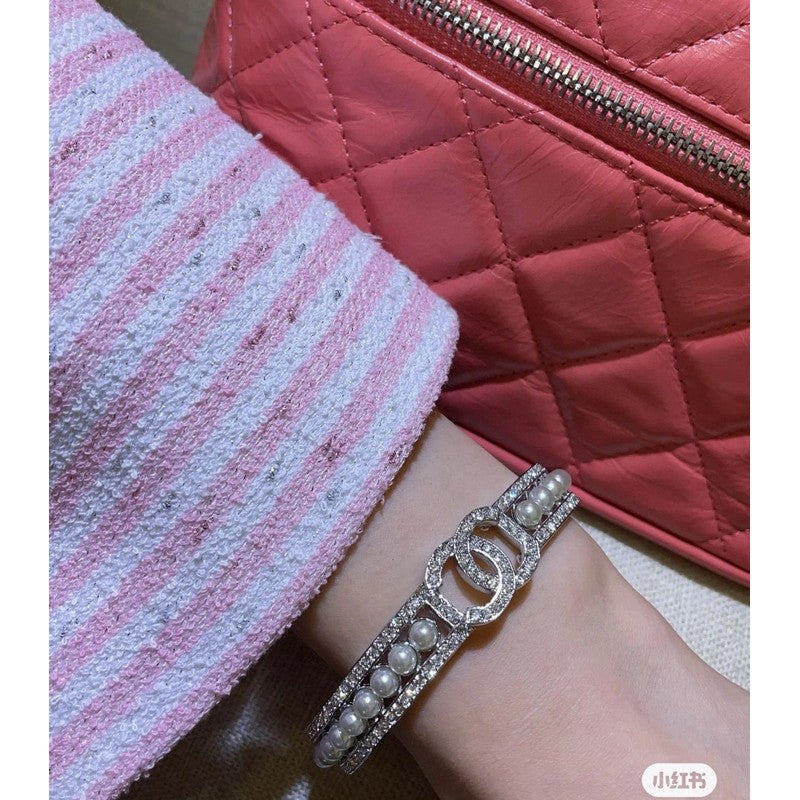 18K Chanel Pearl Open Cuff Bracelet