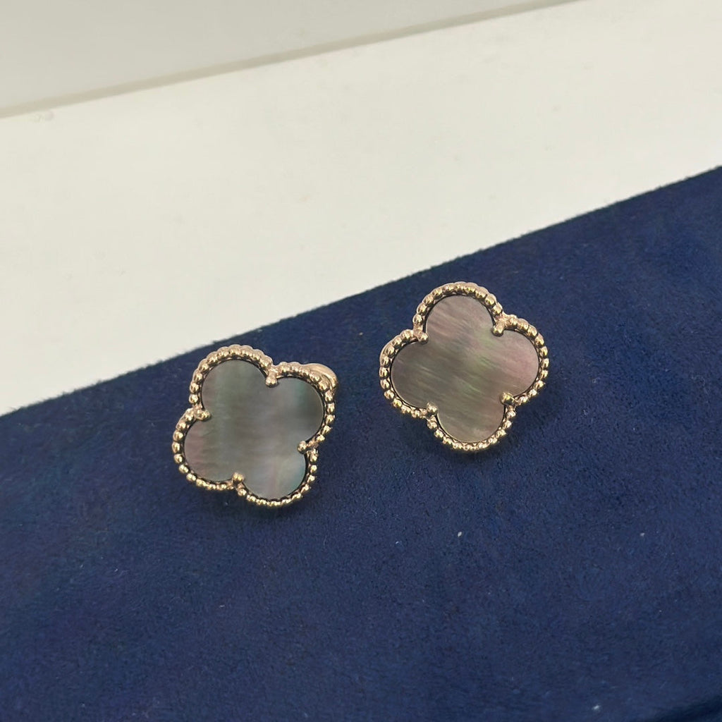 18K Van Cleef & Arpels Vintage Alhambra Grey Earrings