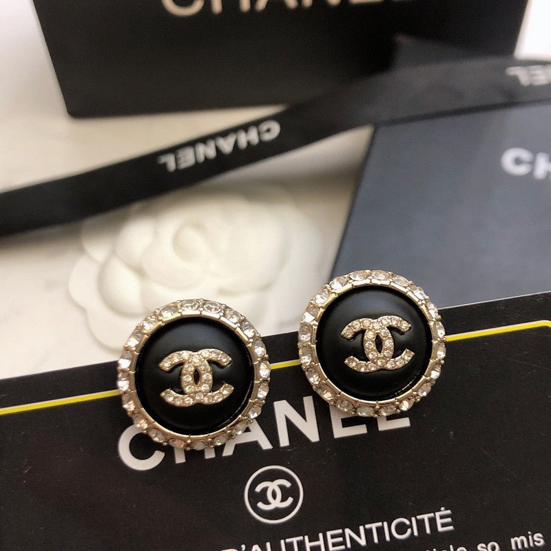18K Chanel Black Gold Diamond Earrings