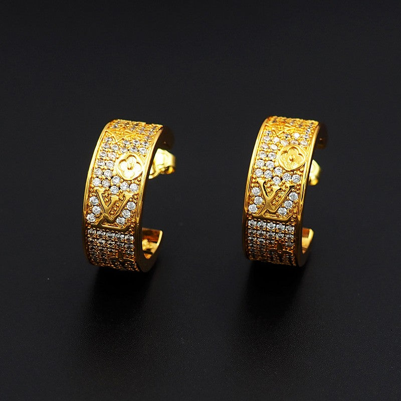 18K Louis Vuitton Pave Diamond Hoop Earrings