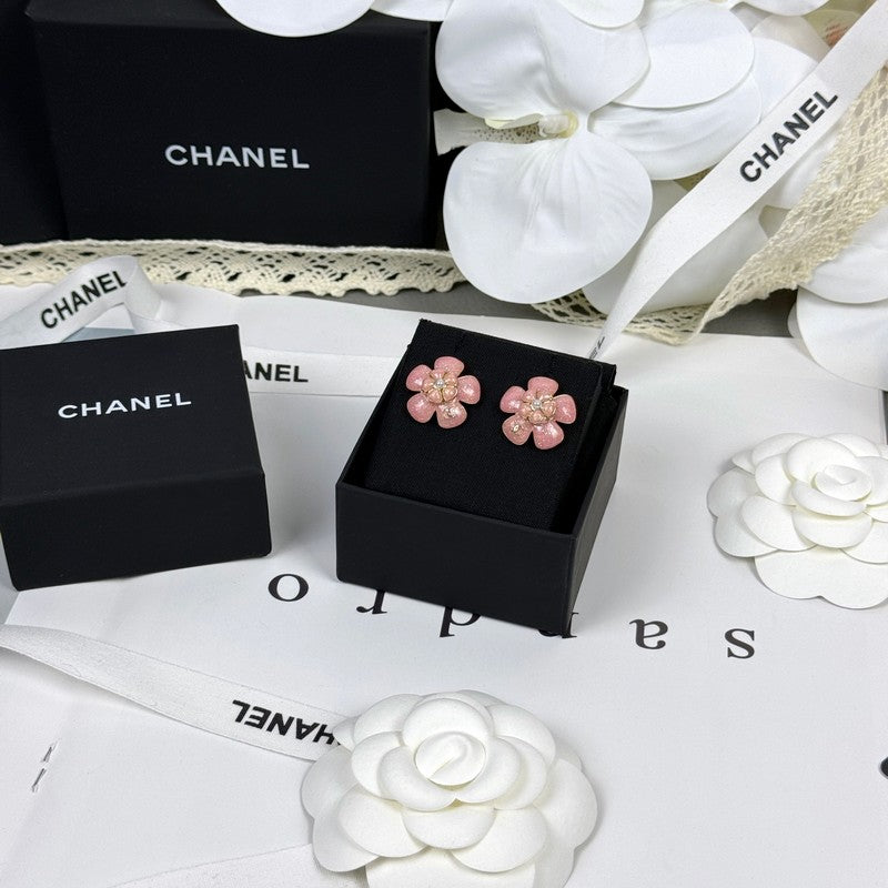 18K Chanel 26C Pink Camellia Earrings