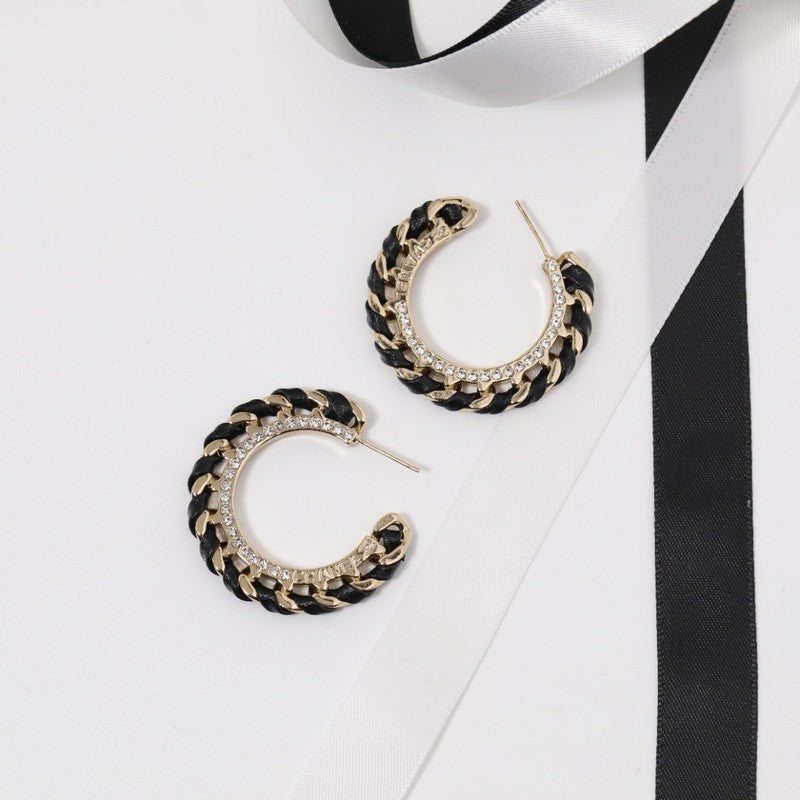 18K Chanel Black & Red Leather Earrings