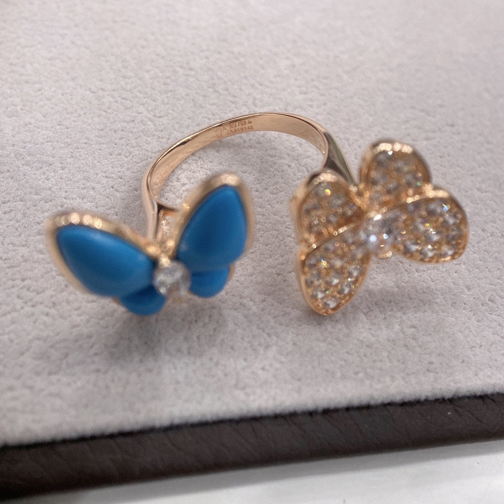 18K Van Cleef & Arpels Two Butterfly Between the Finger Turquoise Ring