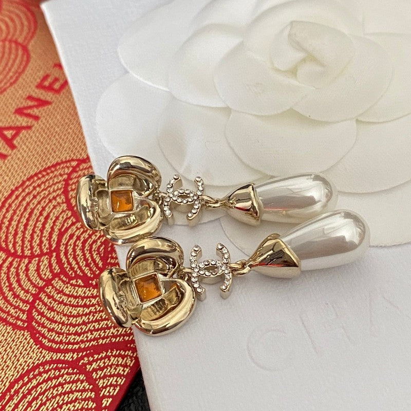 18K Chanel Camellia Red Crystal Earrings