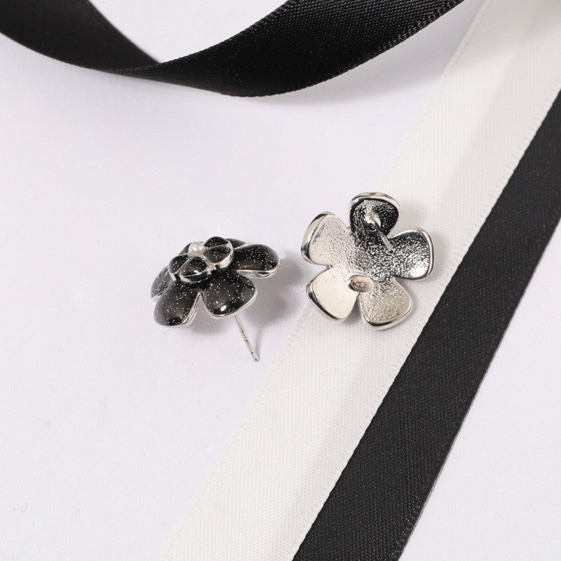 18K Chanel Black & Pink Flower Earrings