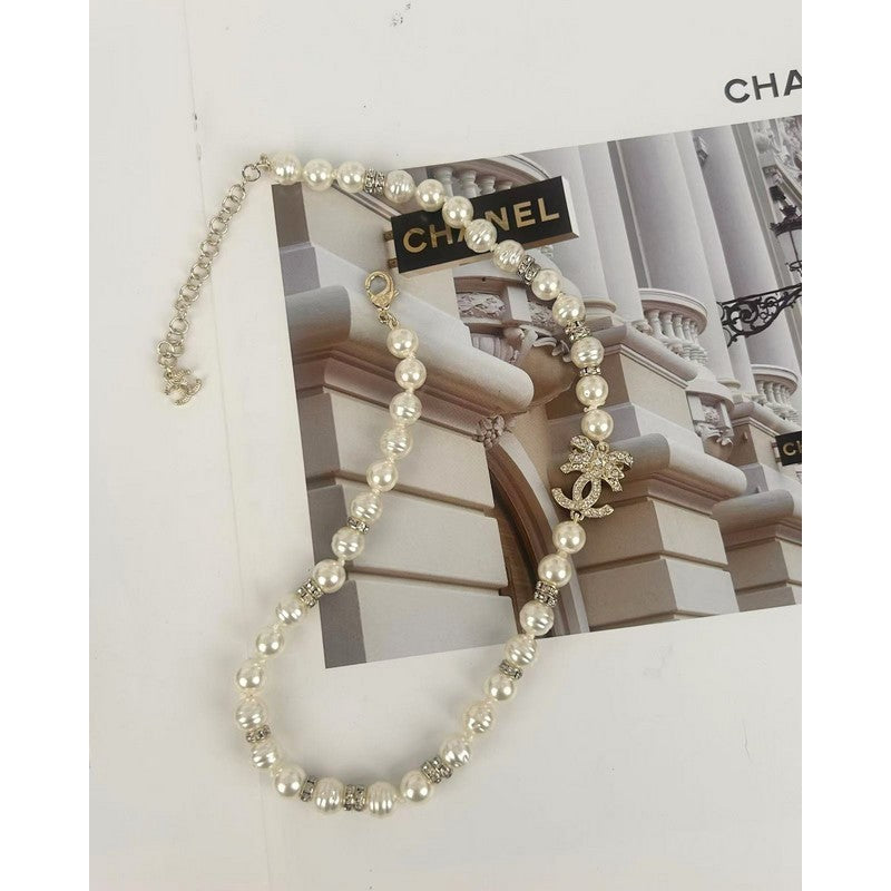 18K Chanel Bow Diamond Pearl Necklace