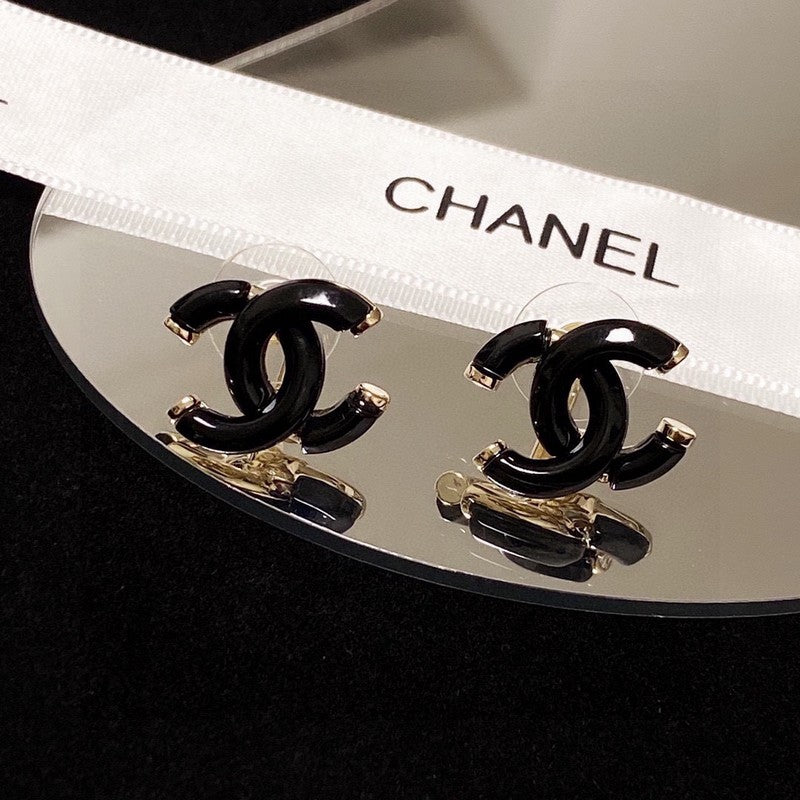 18K Chanel Black Gold Earrings