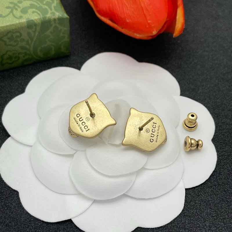18K Gucci Tiger Head Gold Earrings
