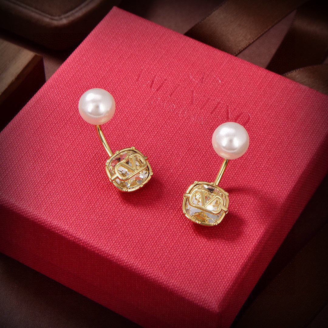 18K Valentino Vlogo Crystal Earrings