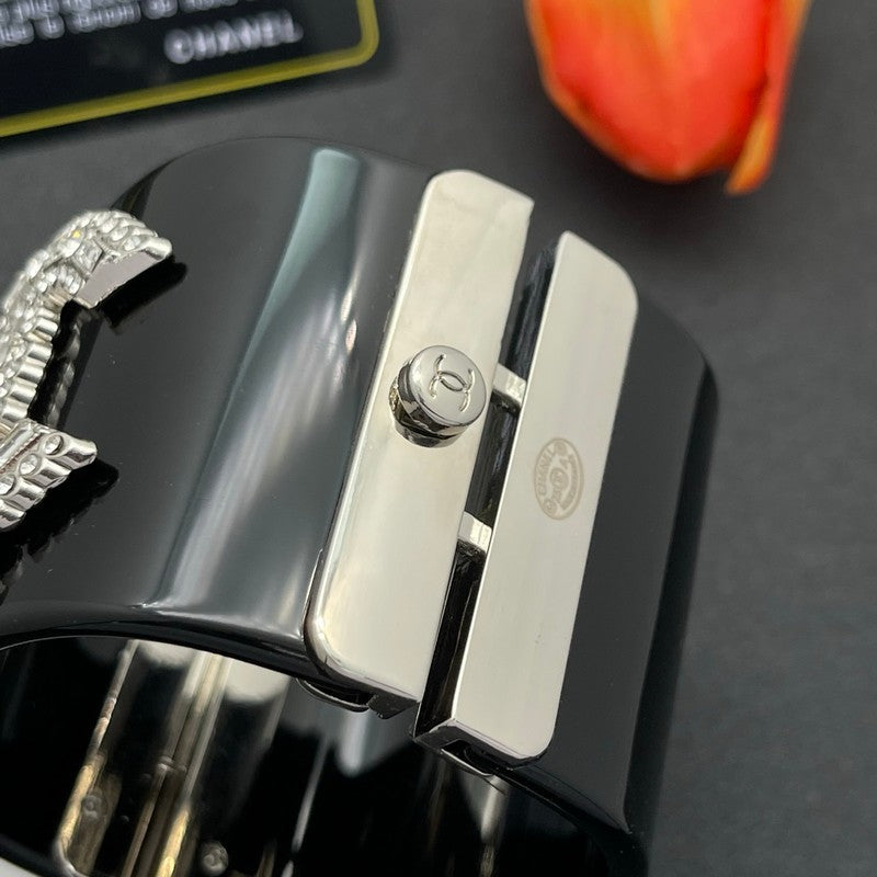 18K Chanel Pearl Diamond Black Cuff Bracelet