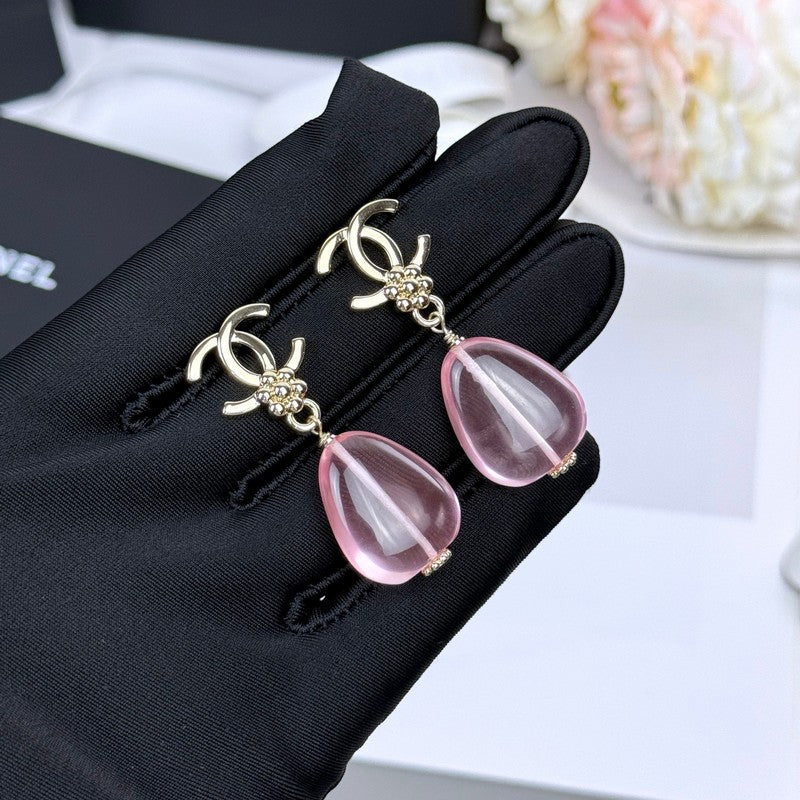 18K Chanel 26C Pink Crystal Gold Earrings