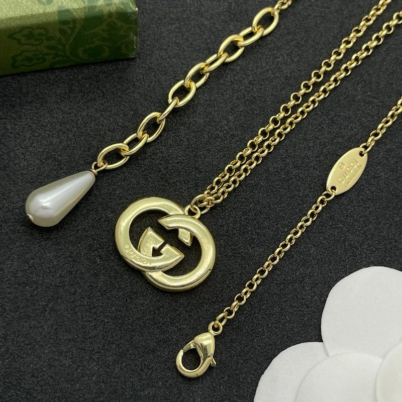 18K Gucci Gold Pearl Drop Necklace