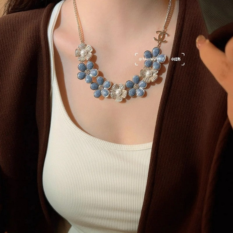 18K Chanel Blue & White Flower Diamond Necklace