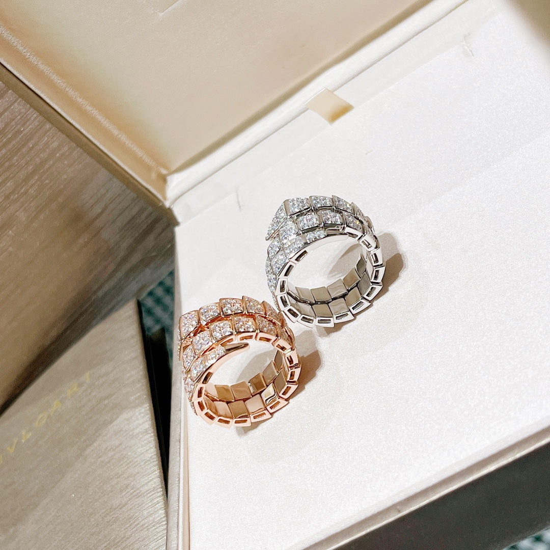 18K BVLGARI BV Serpenti Viper Full Pave Diamond Ring