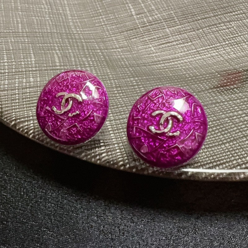 18K Chanel Purple Round Earrings