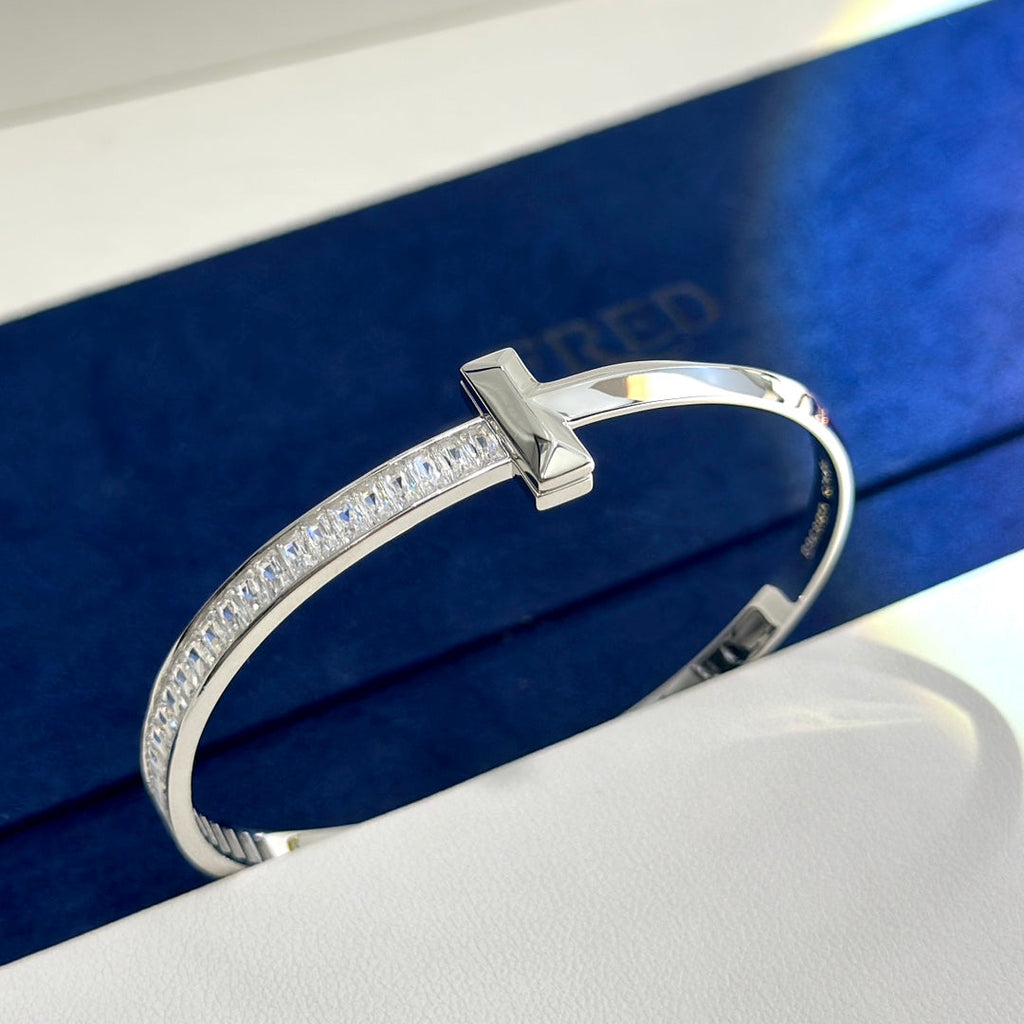 18K Tiffany Wide Diamond Hinged Bracelet