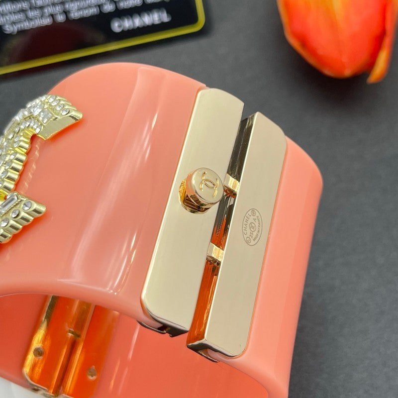18K Chanel Pearl Diamond Pink Cuff Bracelet