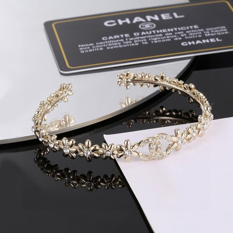18K Chanel Crystal Flower Open Cuff Bracelet