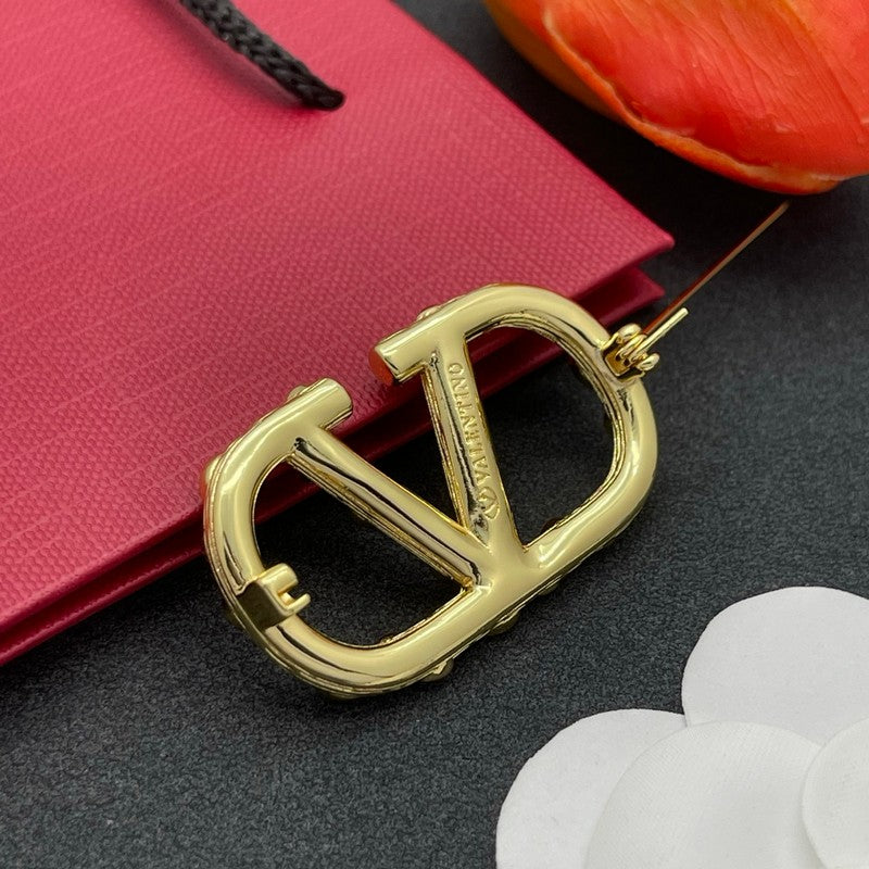 18K Valentino Vlogo Color Crystal Brooch