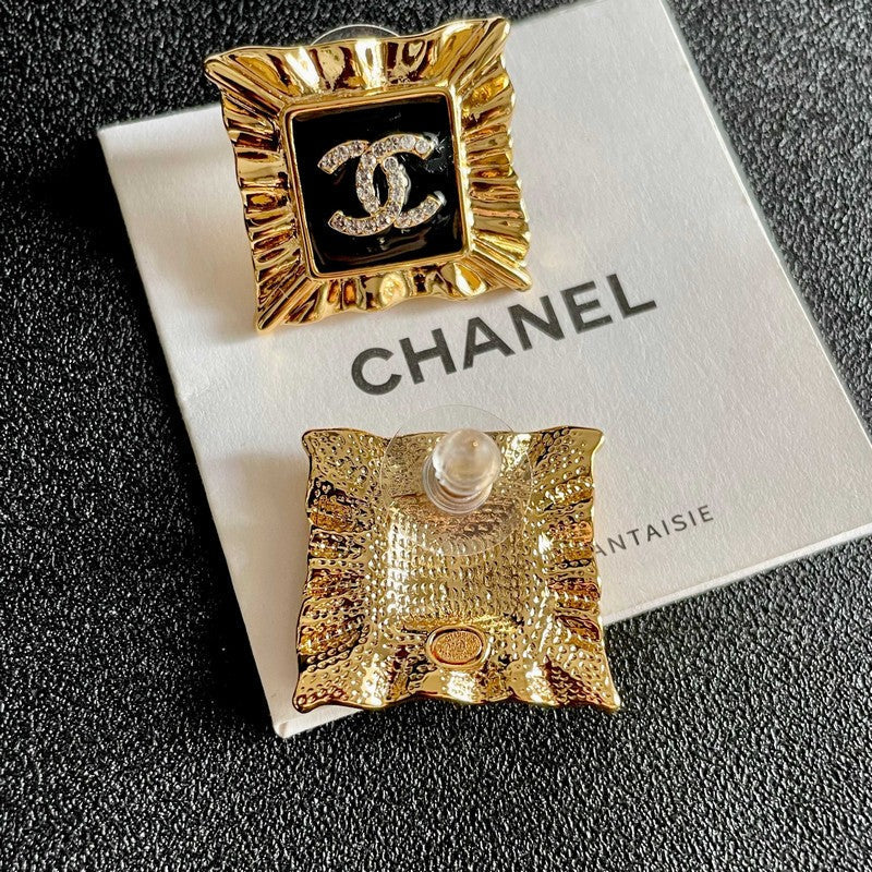 18K Chanel Black Gold Earrings