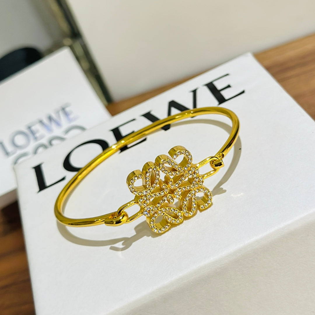 18K Loewe Anagram Pave Anagram Open Bracelet