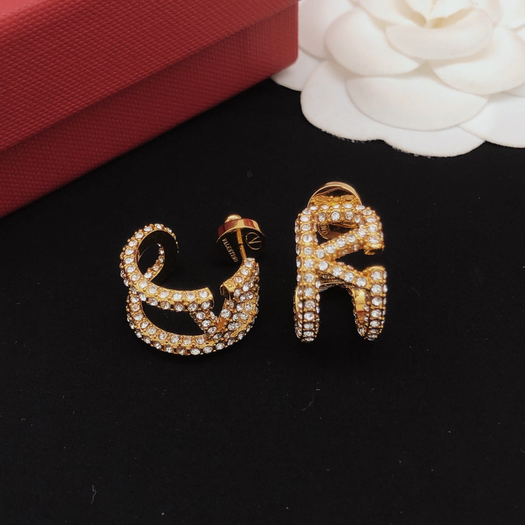 18K Valentino Vlogo Diamonds Open Earrings