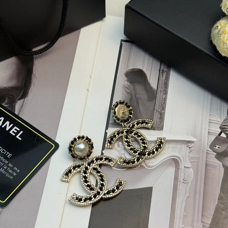 18K Chanel Leather Gold Earrings