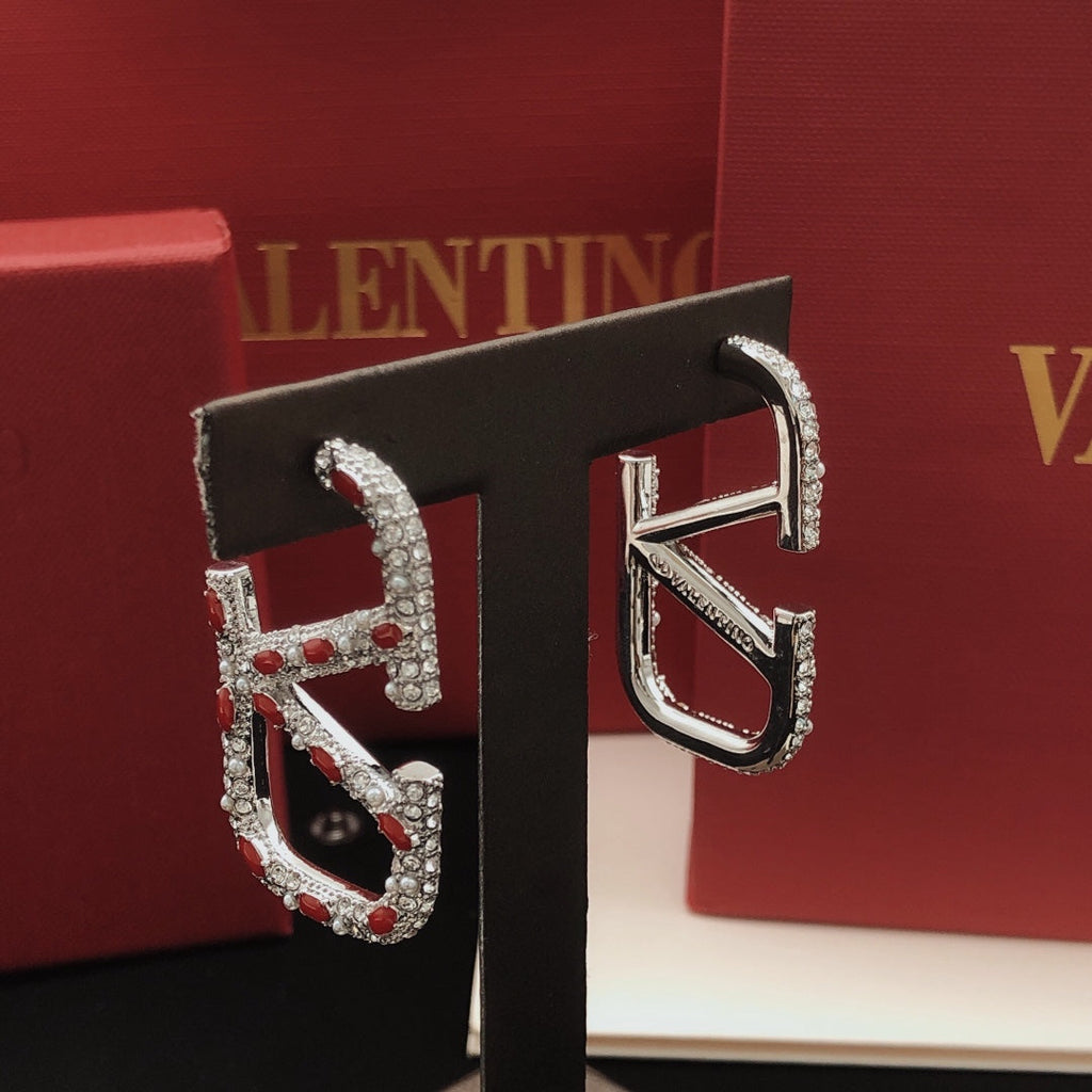 18K Valentino Vlogo Red Crystal Earrings