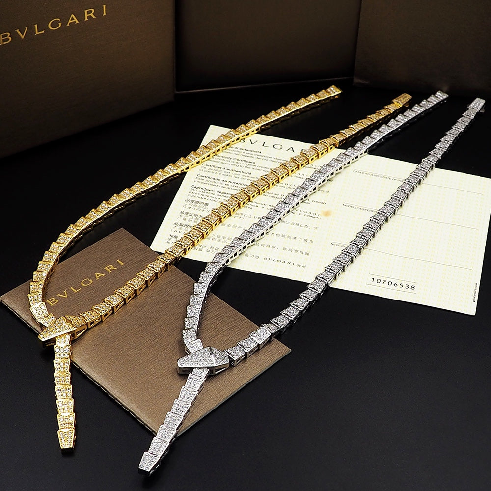 18K BVLGARI BV Serpenti Viper Full Pave Diamonds Necklace