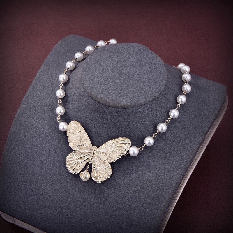 18K Dior Butterfly Pearl Choker Necklace