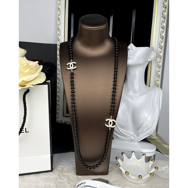 18K Chanel 23A Black Bead Long Necklace