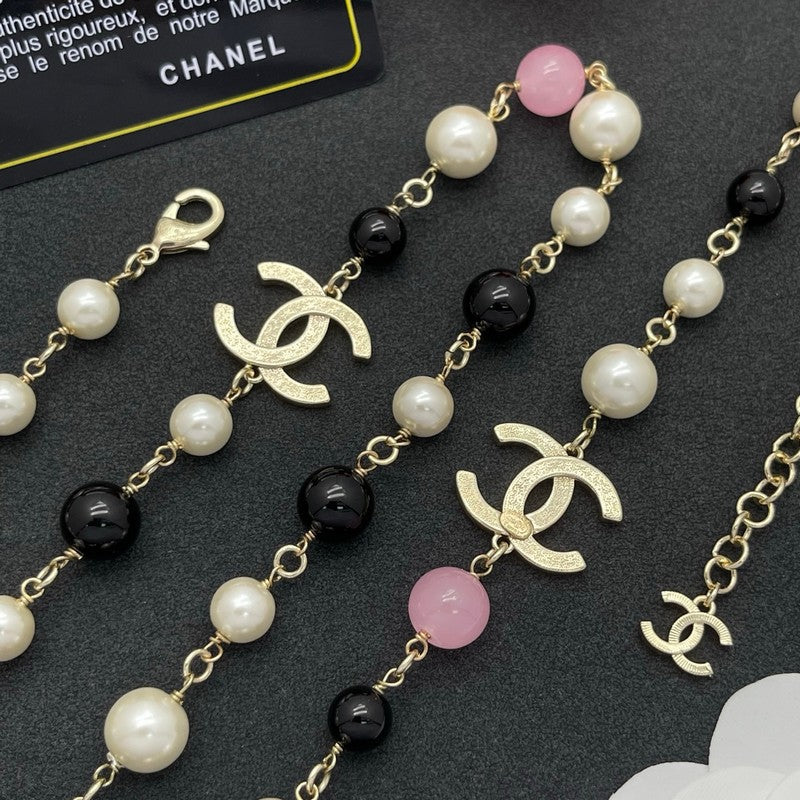 18K Chanel Black & Pink Bead Long Necklace