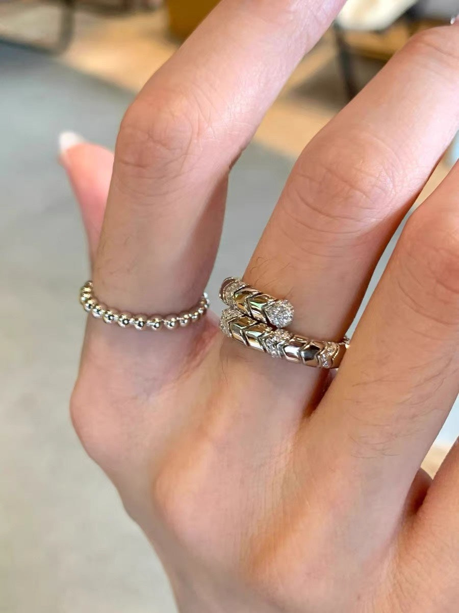 18K BVLGARI BV Serpenti Viper Pave Diamond Ring