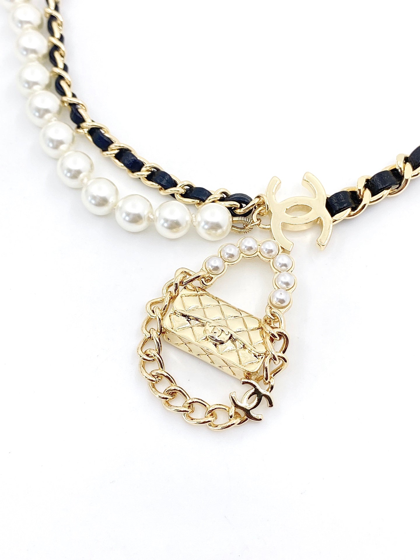 18K Chanel Pearl Bag Pendant Necklace