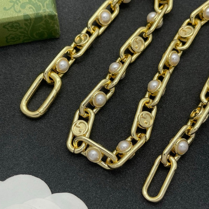18K Gucci Gold Pearl Chain Necklace