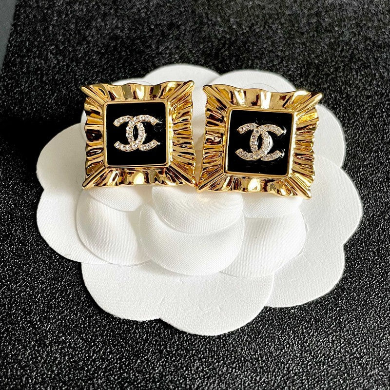 18K Chanel Black Gold Earrings
