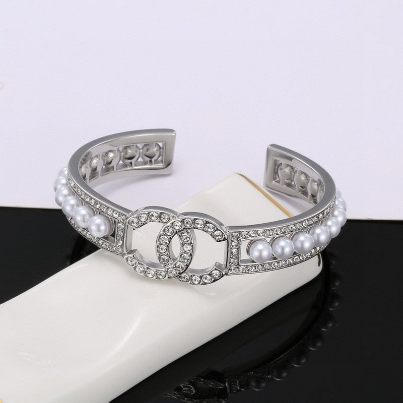 18K Chanel Pearl Open Cuff Bracelet