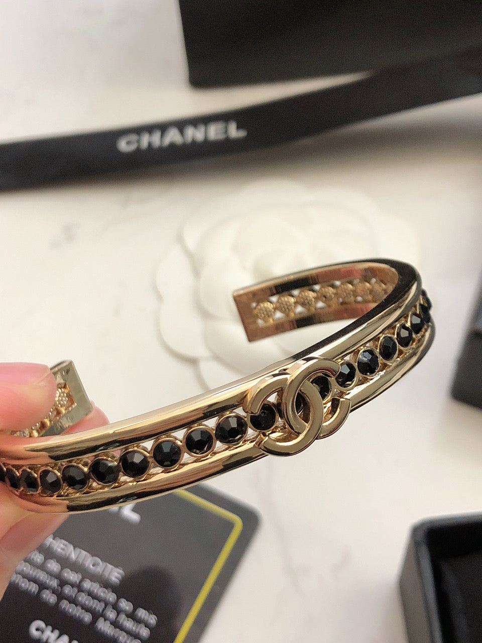 18K Chanel Crystal Open Cuff Bracelet