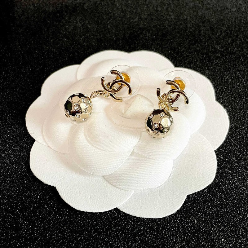 18K Chanel Diamond Ball Earrings