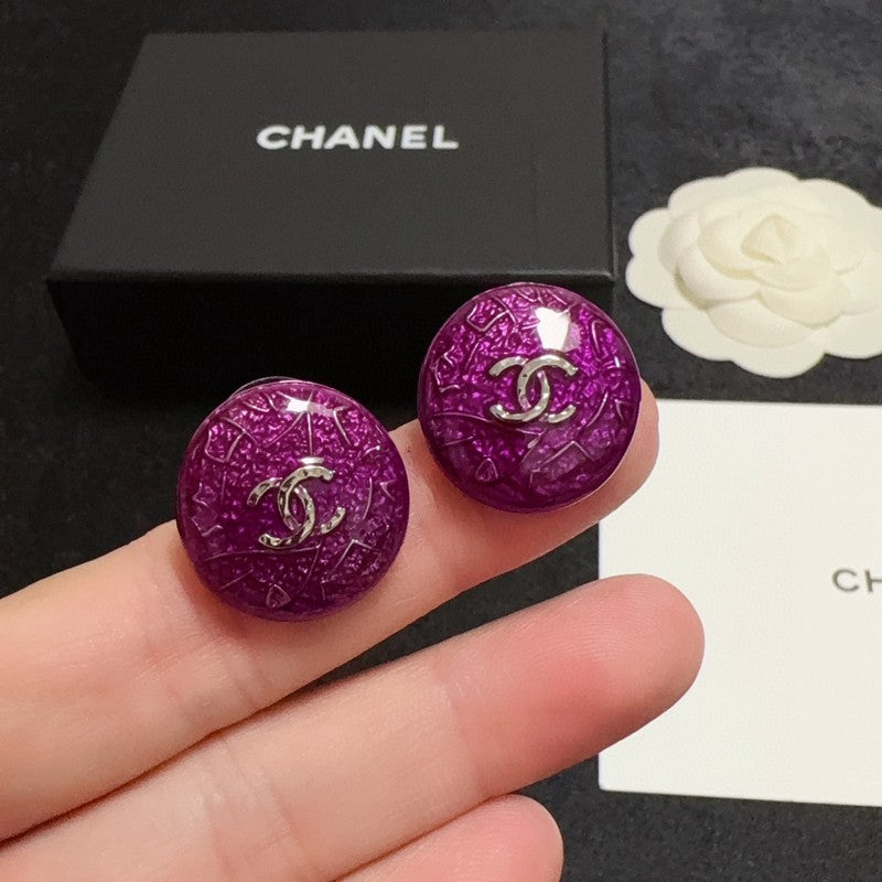 18K Chanel Purple Round Earrings