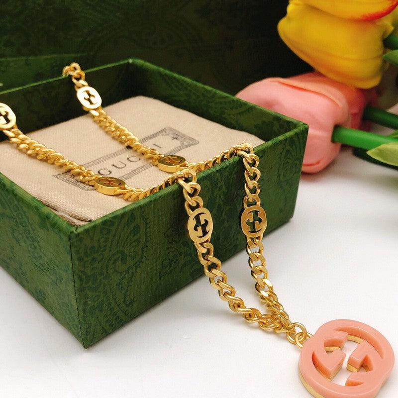18K Gucci Interlocking G Pink Pendant Necklace