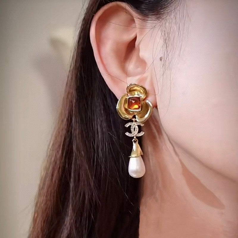 18K Chanel Camellia Red Crystal Earrings