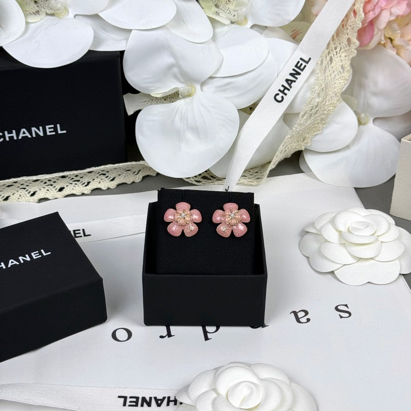 18K Chanel 26C Pink Camellia Earrings