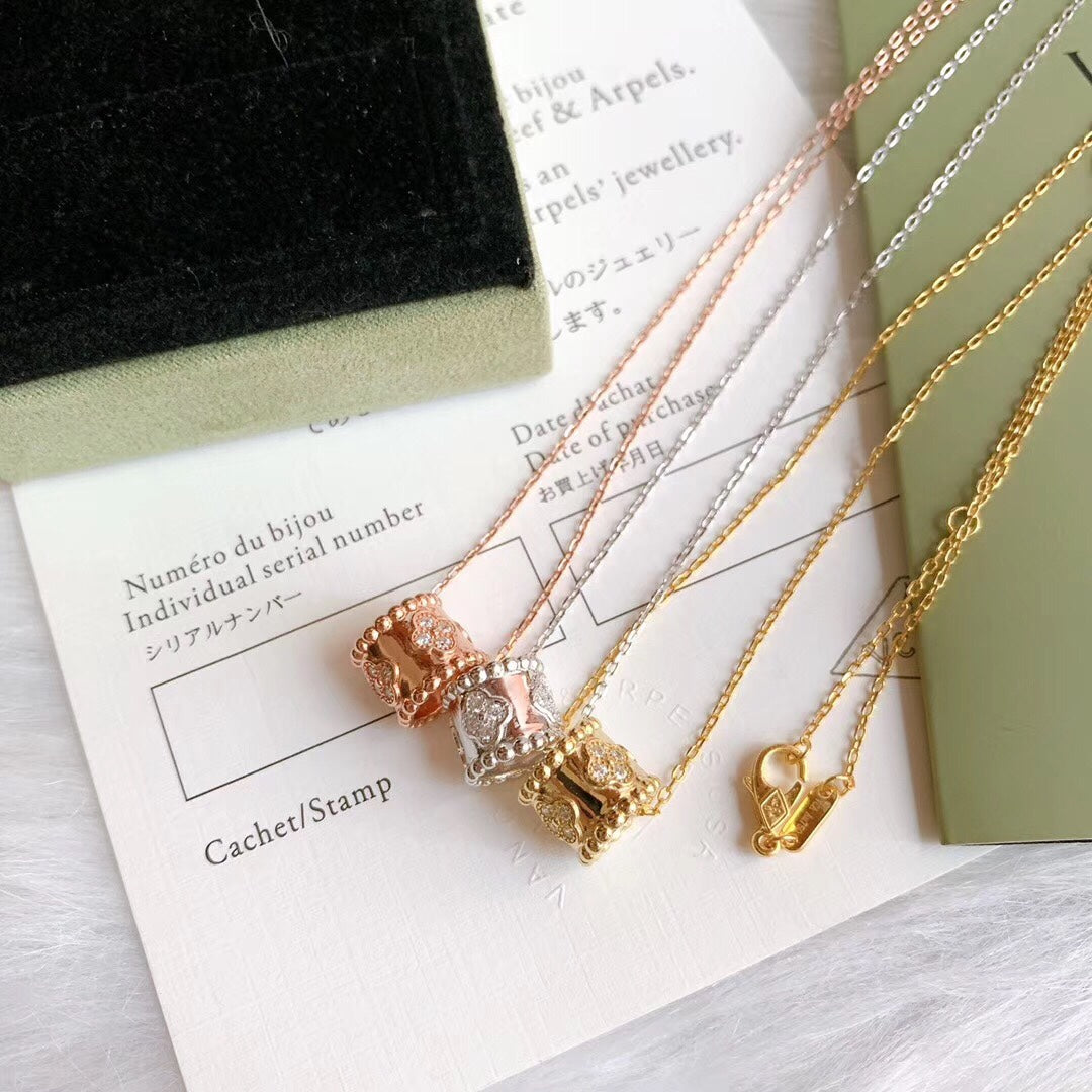 18K Van Cleef & Arpels Rose Gold Perlee Clovers Pendant Necklace