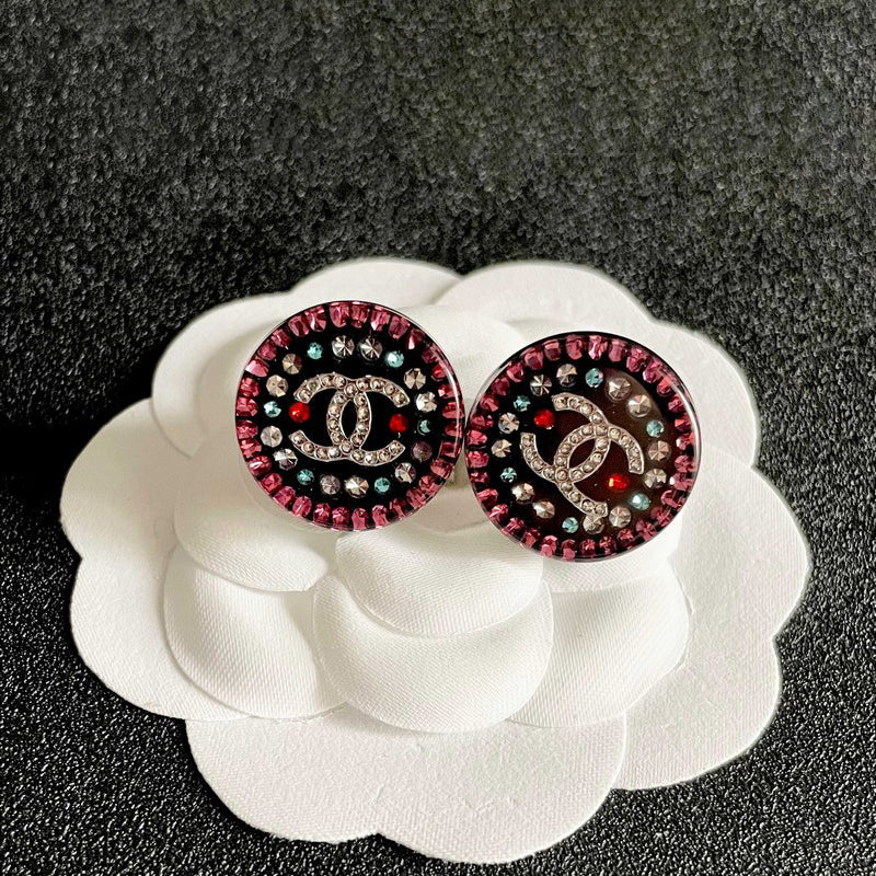 18K Chanel Red & Blue Crystal Round Earrings