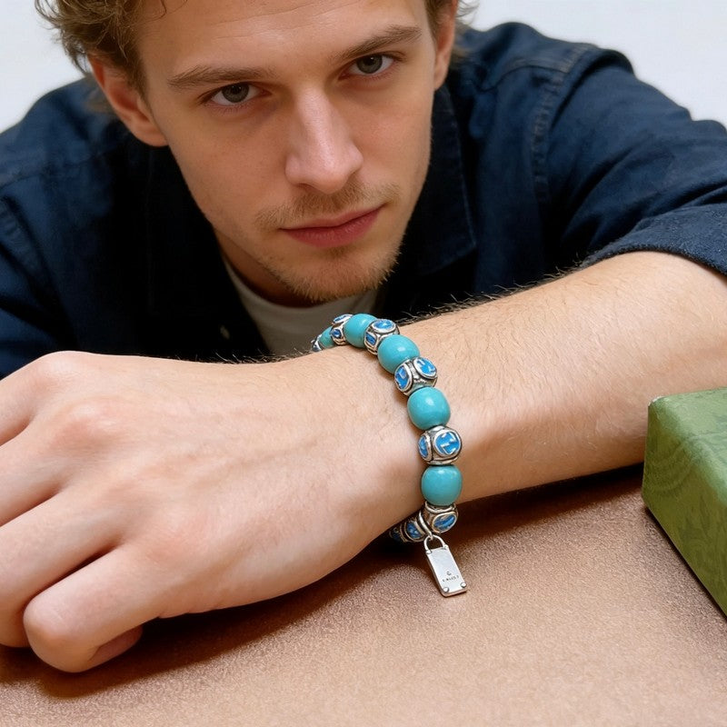 18K Gucci Anger Forest Chalchite Bead Chain Bracelet